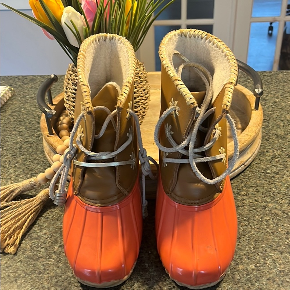 Jack Rogers Orange and Brown Duck Boots